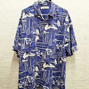 Vintage Tommy Bahama 100 Silk Hawaiian Shirt Blue Yellow Floral Mens XL …